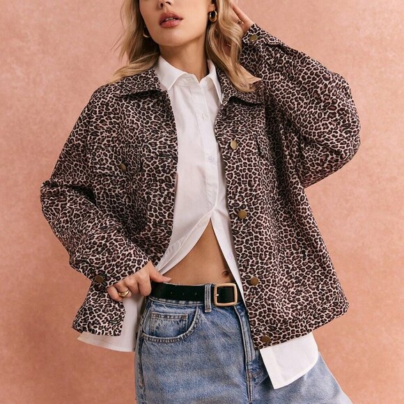 Casual Women's Leopard Print Coat Jacket - Picture 4 of 7